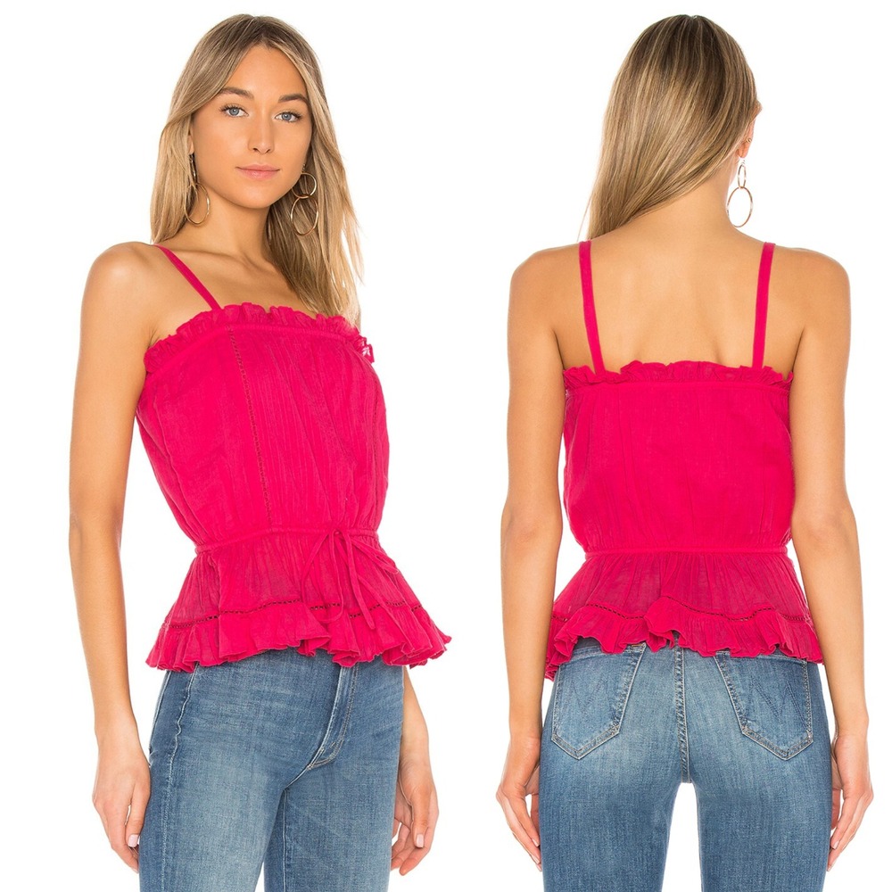 Lovers + Friends Cami Top Womens Large Pink Eyelet Boho Tank Festival Ruffle